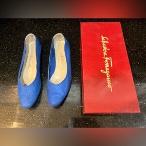 Salvatore Ferragamo Cobalt Blue Suede Flats